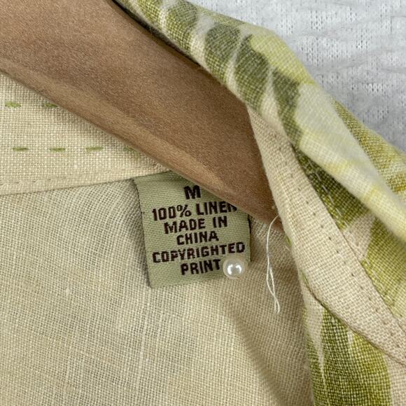 TOMMY BAHAMA Shirt Mens M Linen Floral Hibiscus Tropical Camp Short Sleeve Green - Picture 10 of 13